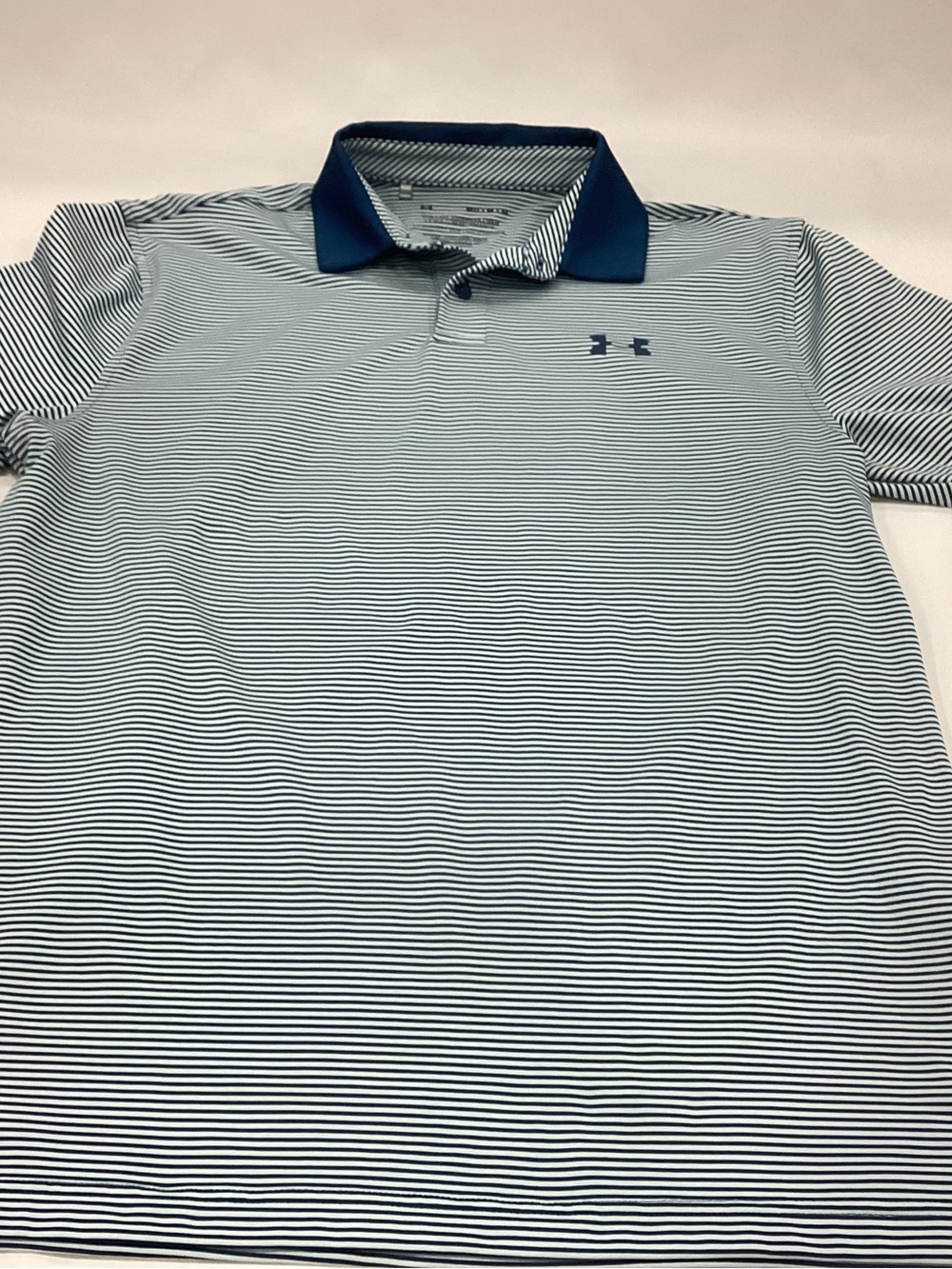 Under Armour Men’s Blue and White Micro-Striped Golf Polo